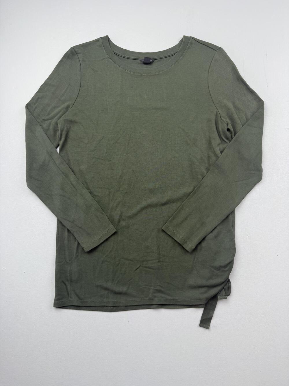 Ann Taylor Shirt Womens Small Green Crew Neck Long Sleeve Side Tie Jersey Top